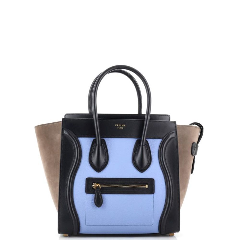 Celine Tricolor Luggage Bag Leather Micro Black, Blue, Neutral